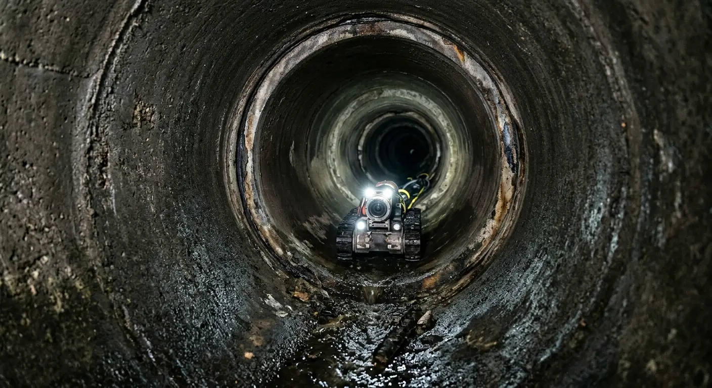 Robotic sewer camera inspecting pipe interior for Sewer Line Repair in Friendswood